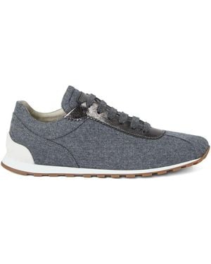 Brunello Cucinelli Virgin Wool Flannel And Lamé Calfskin Runners With Monili Shoes - Gray