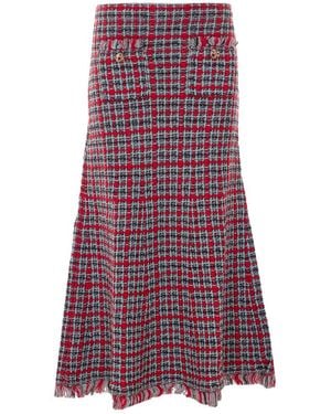 Self-Portrait Self Portrait Check Frayed Knit Midi Skirt - Purple