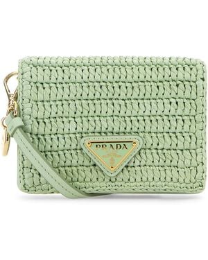 Prada Pastel Raffia Card Holder - Green
