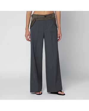 Sacai Khaki Pinstripe Bi Material Pants - Gray