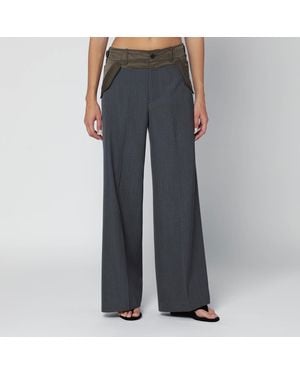 Sacai Khaki Pinstripe Bi Material Pants - Gray