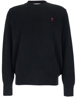 Ami Paris Crewneck Sweater With Adc Embroidery On The Front - Black