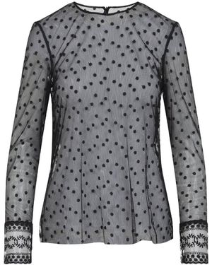 Alberta Ferretti L/S Pois Tulle Top - Gray