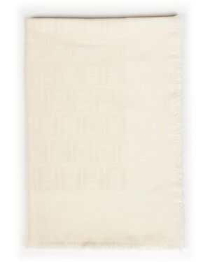 Fendi Silk Ivory Ff Wool And Silk And Cashmere Shawl<Br - Natural