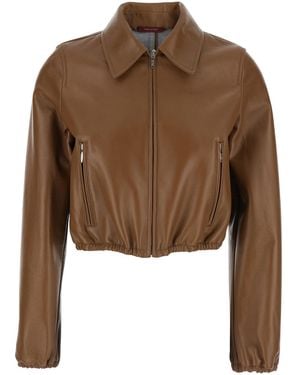 Gucci Jacket Cropped Leather Lamb Coat - Brown