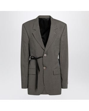 Balenciaga Vichy-Pattern Jacket With Side Lace Detail - Black