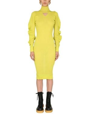 Bottega Veneta Silk Dress With Polo Neck And Ruched Sleeves - Yellow