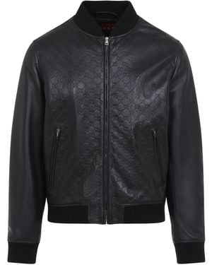 Gucci Leather Gg Logo Jacket - Black