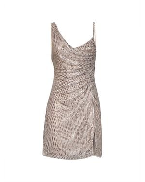 Self-Portrait Self Portrait Champagne Rhinestone-Embellished Tulle Draped Mini Dress - Multicolor