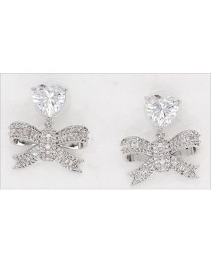 Self-Portrait Crystal Heart Bow Drop Earrings - Gray