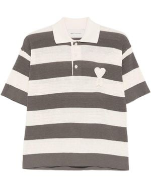 Ami Paris Ami De Coeur Striped Polo Shirt - Gray