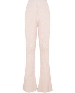 Peserico Flare Knit Rib Nude Fleece Wool Pant - Pink