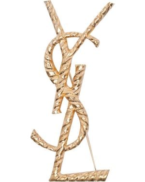 Saint Laurent Cassandre Croco Brooch - Metallic