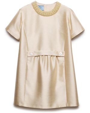 Prada Long Embroidered Sablé Dress - Natural