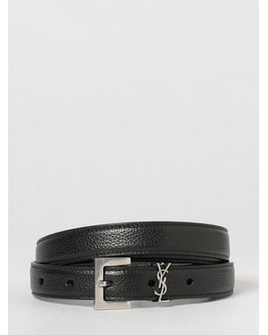 Saint Laurent Cassandre Grained Leather Belt - Gray