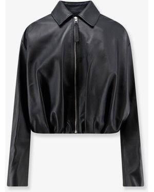 Loewe Cropped Leather Jacket With Back Logo Patch - Black