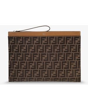 Fendi Ff Jacquard Fabric Flat Pouch Large - Gray