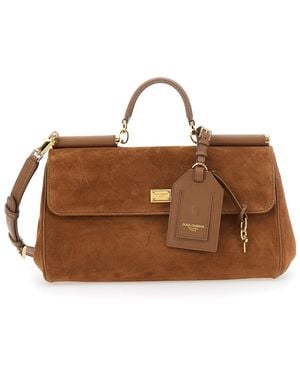 Dolce & Gabbana Dolce & Gabbana 'My Sicily' Medium Handbag With Lock Detail And Adjustable And Removable Strap - Brown