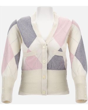 Thom Browne V-Neck Cardigan With Geometric Print - White