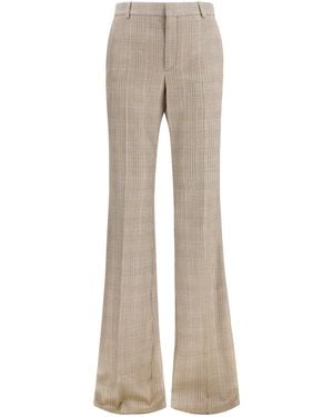 Saint Laurent Prince Of Wales Houndstooth Wool Flared Pants - Natural