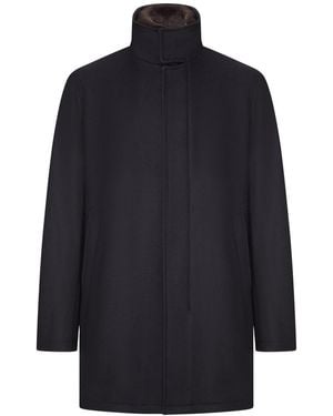 Herno Coat With High Collar And Contrasting Interior - Blue