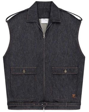 Courreges Sleeveless Denim Bomber Jacket - Blue