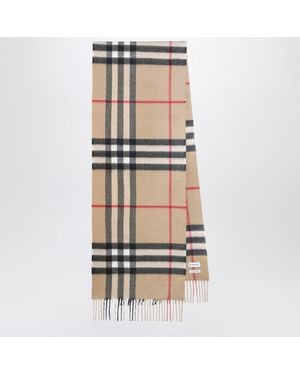 Burberry Cashmere Scarf With Check Motif - Natural