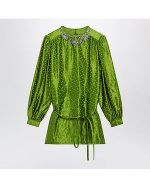 Valentino Avocado Polka-Dot Silk-Blend Jacquard Mini Dress - Green