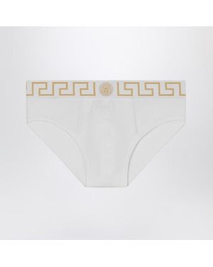 Versace Briefs With Greca Border - White