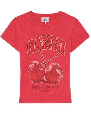 Ganni Graphic Crew Neck T-Shirt - Red