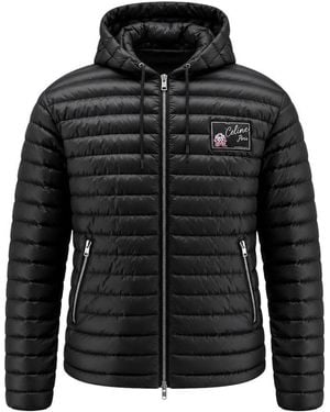 Celine Hooded Down Jacket With Logo Patch - Black