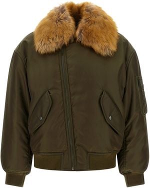 Saint Laurent Removable Shearling Neck Bomber Jacket - Green