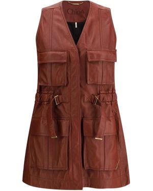 Chloé Utilitarian Leather Vest in Red | Lyst