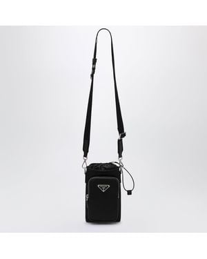 Prada Re-Nylon Phone Case With Shoulder Strap - Black
