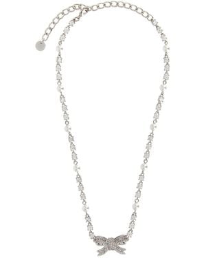Self-Portrait Self Portrait 'Crystal Pearl Bow' Necklace - White
