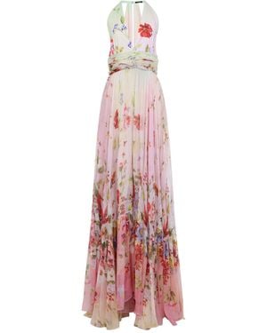 Roberto Cavalli Miami Flowers Silk Long Dress - Pink
