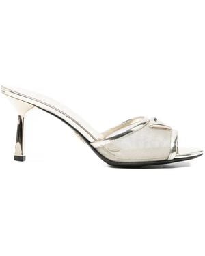 Prada Metallic Leather And Mesh Heeled Mule - White
