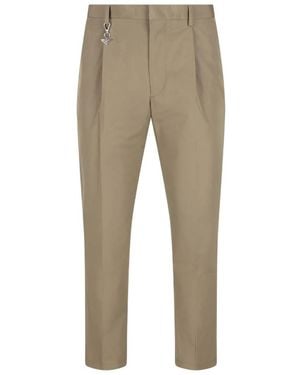 Prada Pleated Cotton Pants With Charm - Natural