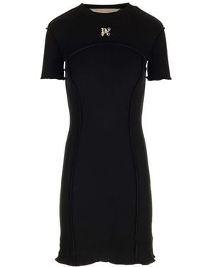 Palm Angels Mini Dress With Monogram - Black