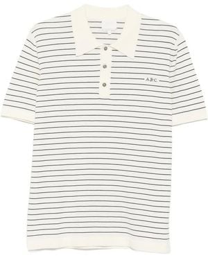 A.P.C. Striped Polo Collar Sweater Cotton Shirts - White