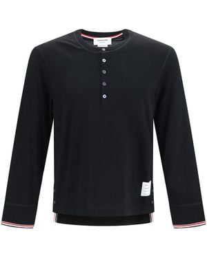 Thom Browne Buttoned Sweater With Rwb Cuffs - Blue