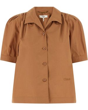 Chloé Chloé Logo Embroidery Shirt - Brown