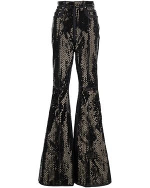 Rick Owens 'Bolan' Flared Rhinestoned Jeans With Wide Leg - Black