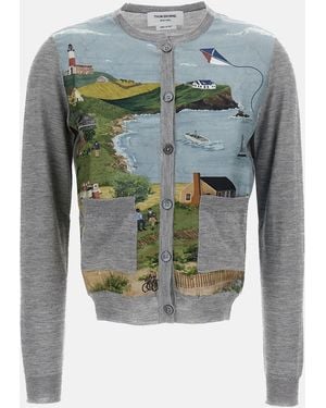 Thom Browne Crew Neck Cardigan - Gray