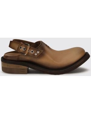 Miu Miu Foule Leather Slippers - Brown