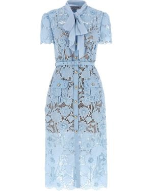 Self-Portrait Lace Floral Tie-Neck Dress - Blue