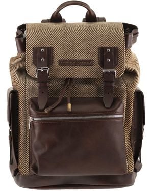 Brunello Cucinelli Herringbone-Texture Backpack With Leather Trims - Brown