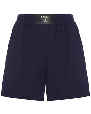 Celine Shorts With Elastic Waist And Logo - Blue