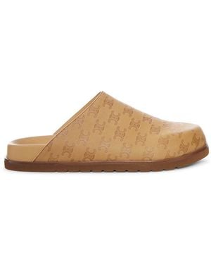 Celine Leather Clogs With Monogram Pattern - Brown