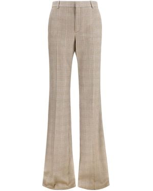 Saint Laurent Prince Of Wales Houndstooth Wool Flared Pants - Natural